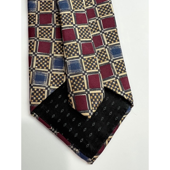 Evan-Picone Necktie Mens OS Burgundy Blue Geometric Silk Blend Professional A25 - Picture 7 of 8